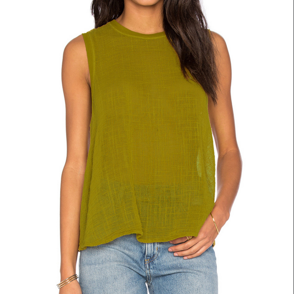 Enza Costa Olive Cotton Gauze Sleeveless Top S